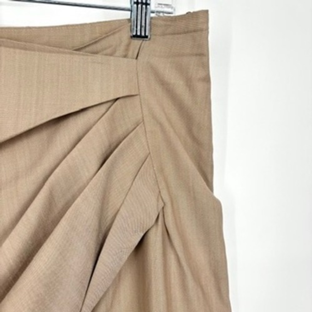 MaxMara Midi Skirt Midi Wool Silk Draped Lined Zip Pockets Beige Woven Size 10 - Picture 6 of 11